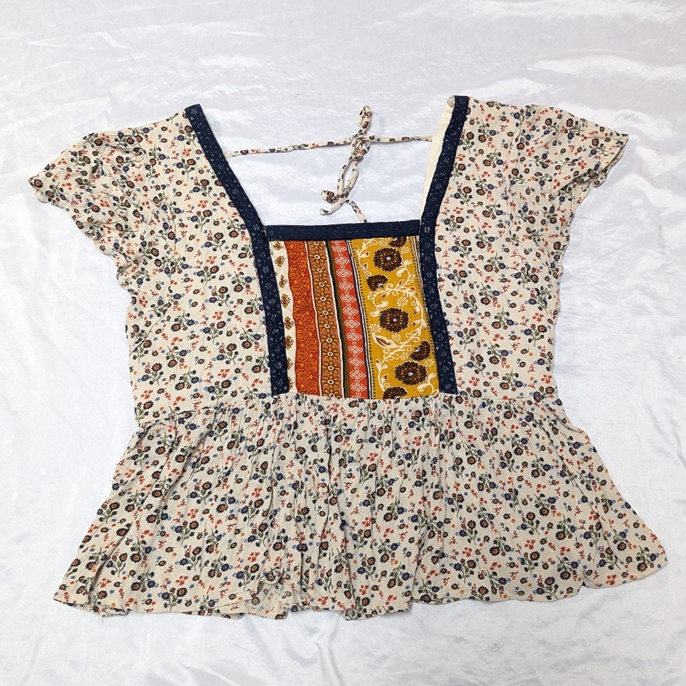 Maurices Ditsy Floral Boho Hippie Square Neck Flutter Sleeve Prairie Blouse Top